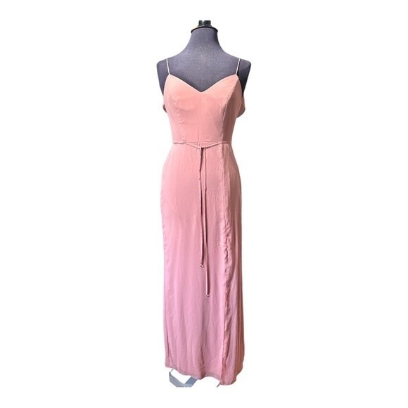AFTER SIX RUFFLED BACK CHIFFON DRESS WITH JEWELED SASH IN DESERT ROSE Size 2R - Picture 3 of 10